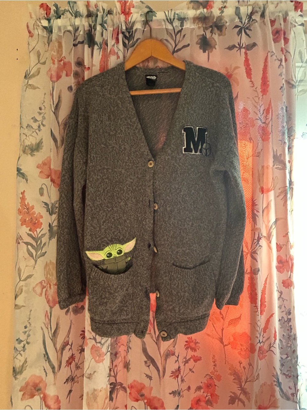 Her Universe Mando/Grogu Button Cardigan Sweater with Embroidered Details